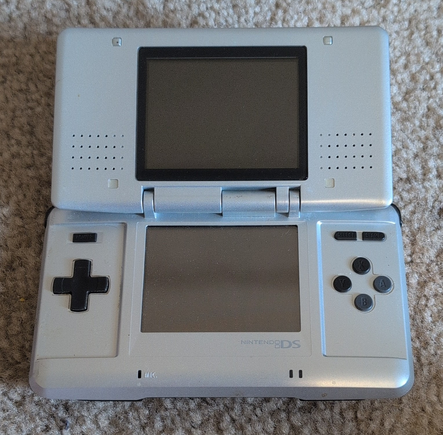 Nintendo DS Silver/Black With Stylus Small Scan Line On Bottom Screen NO CHARGER