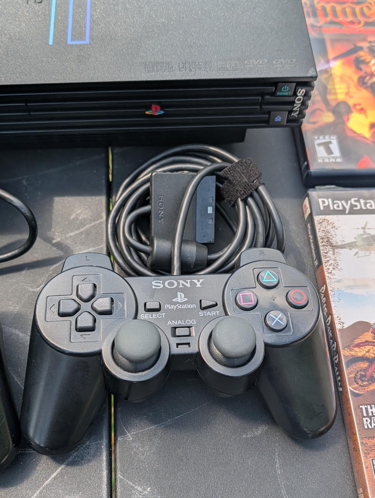 Sony PlayStation 2 Bundle With 4 Games, 2 Controllers, Memory Cards- Tested