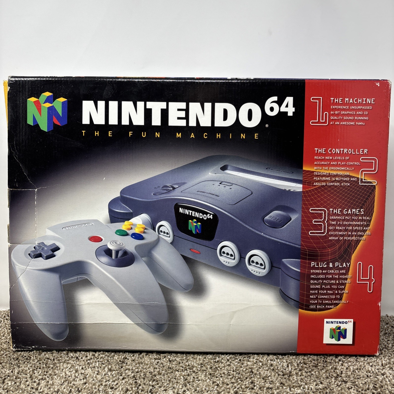 1996 Nintendo 64 Launch Edition Console Game Control Deck Complete in Box CIB