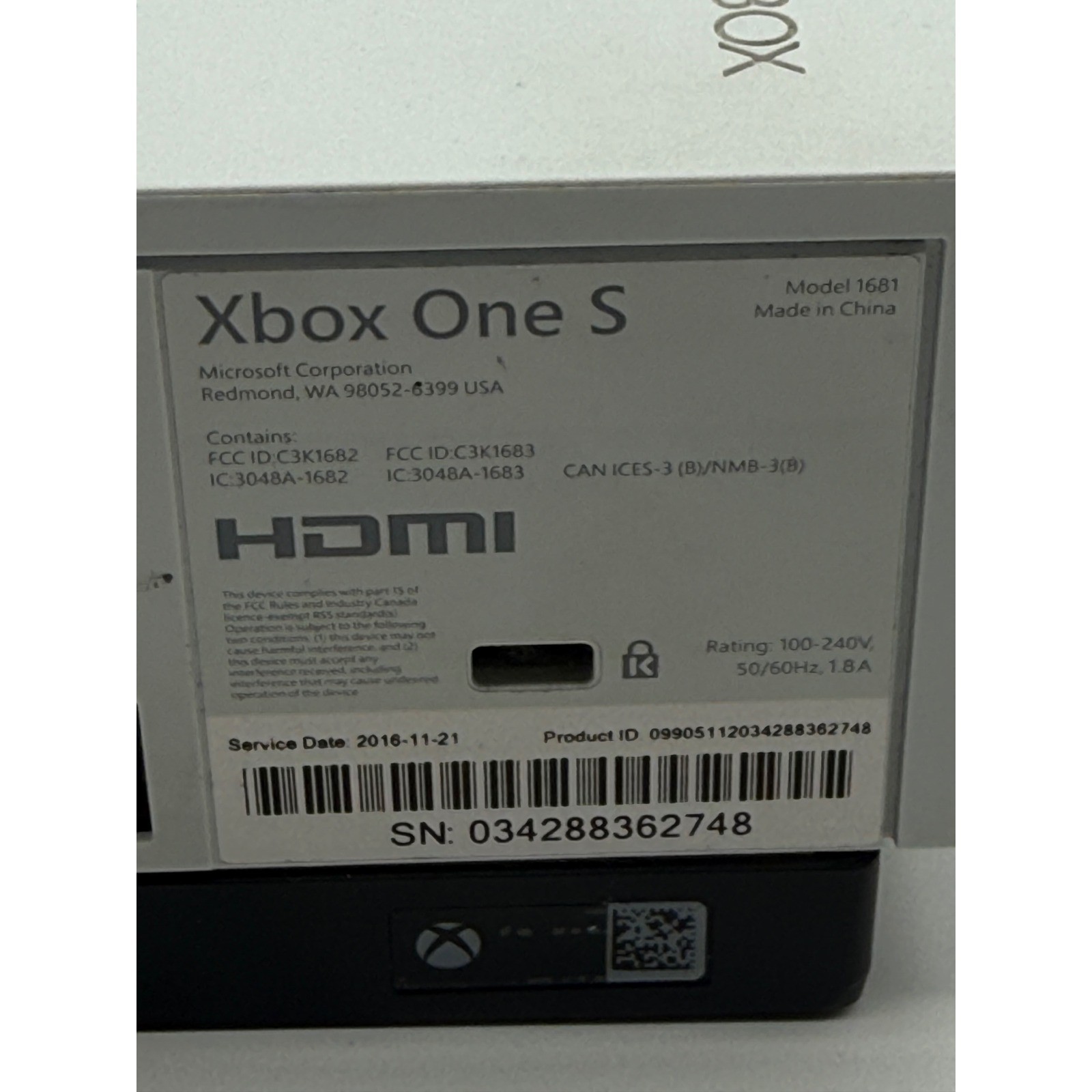 Microsoft Xbox One S Console Model 1681 with Kinect Sensor Model 1595 TESTED