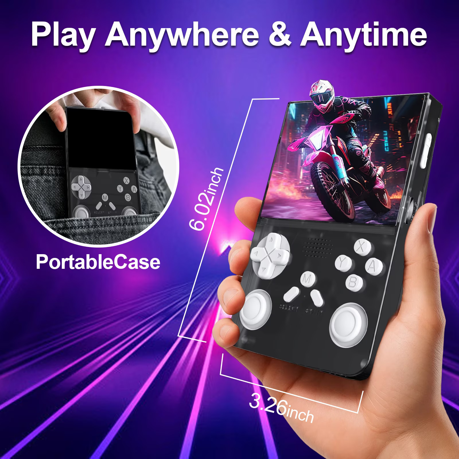 Handheld Game Console with 8000+ Classic Games, 128GB SD Card, 3.5” IPS Screen,