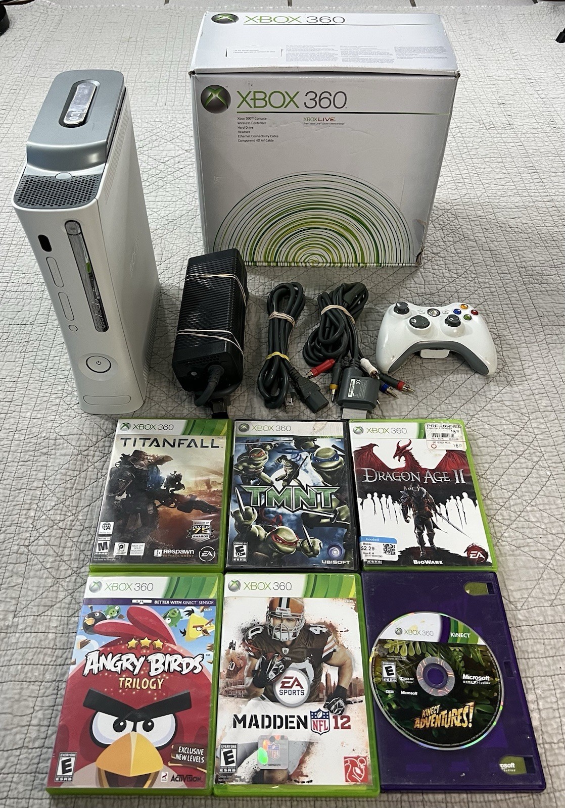 Microsoft Xbox 360 Console 20GB Complete CIB W/ 6 Games TMNT + Dragon Age