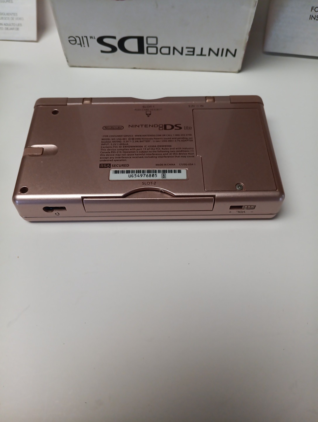 Nintendo DS Lite Metallic Rose Pink System And Adaptor No Charger Tested