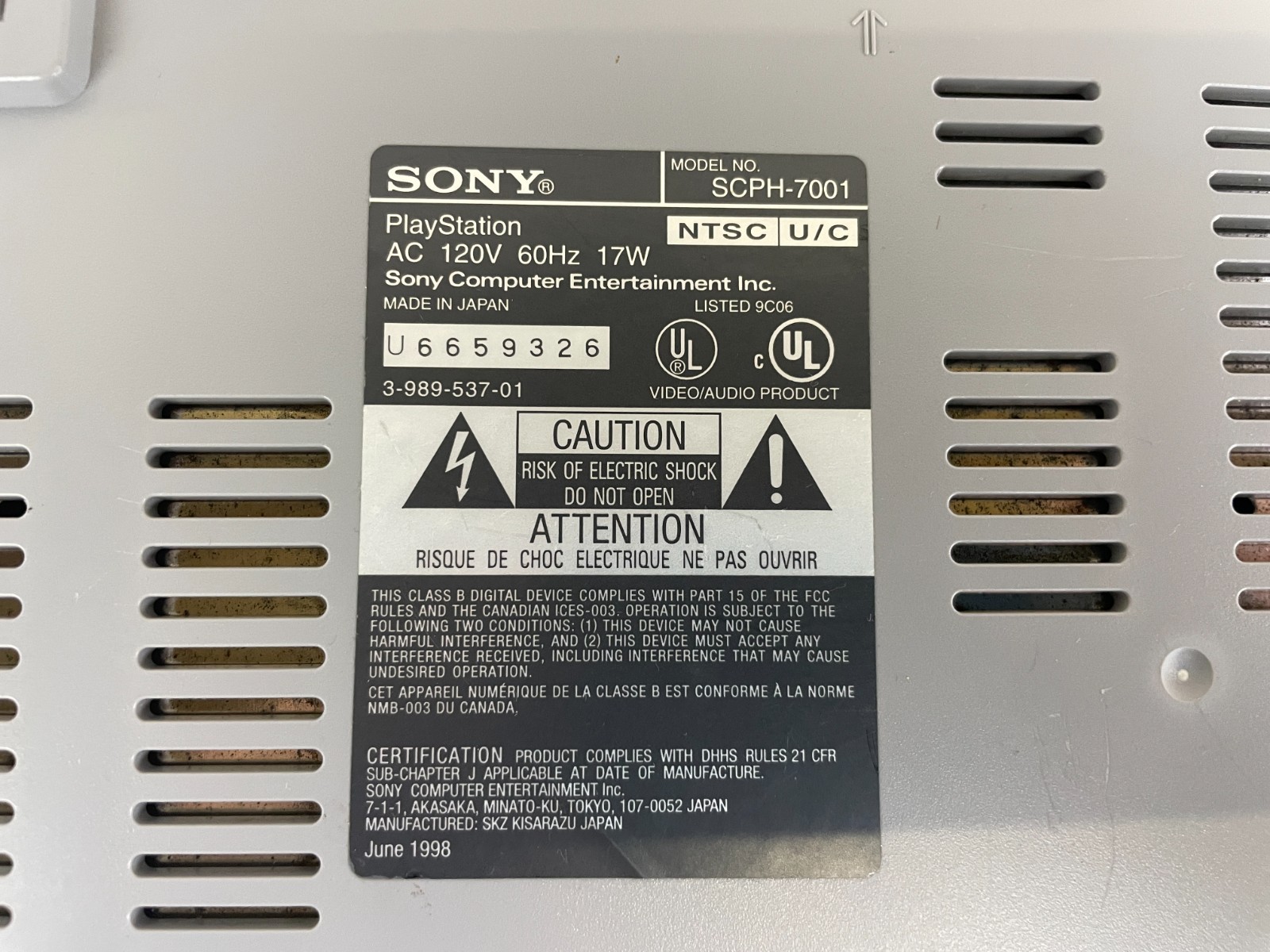 1998 Sony Playstation 1 Video Game Console SCPH-7001