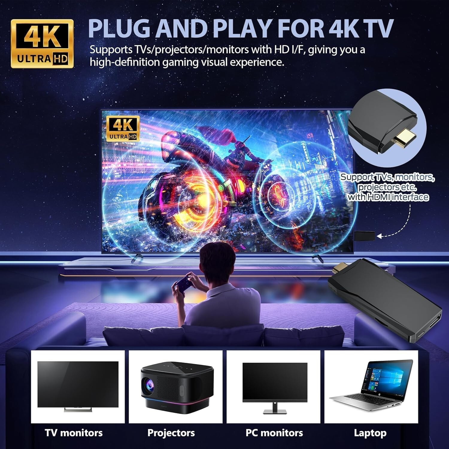 Wireless Retro Game Console, Retro Game Stick with Built-in 9 Emulators