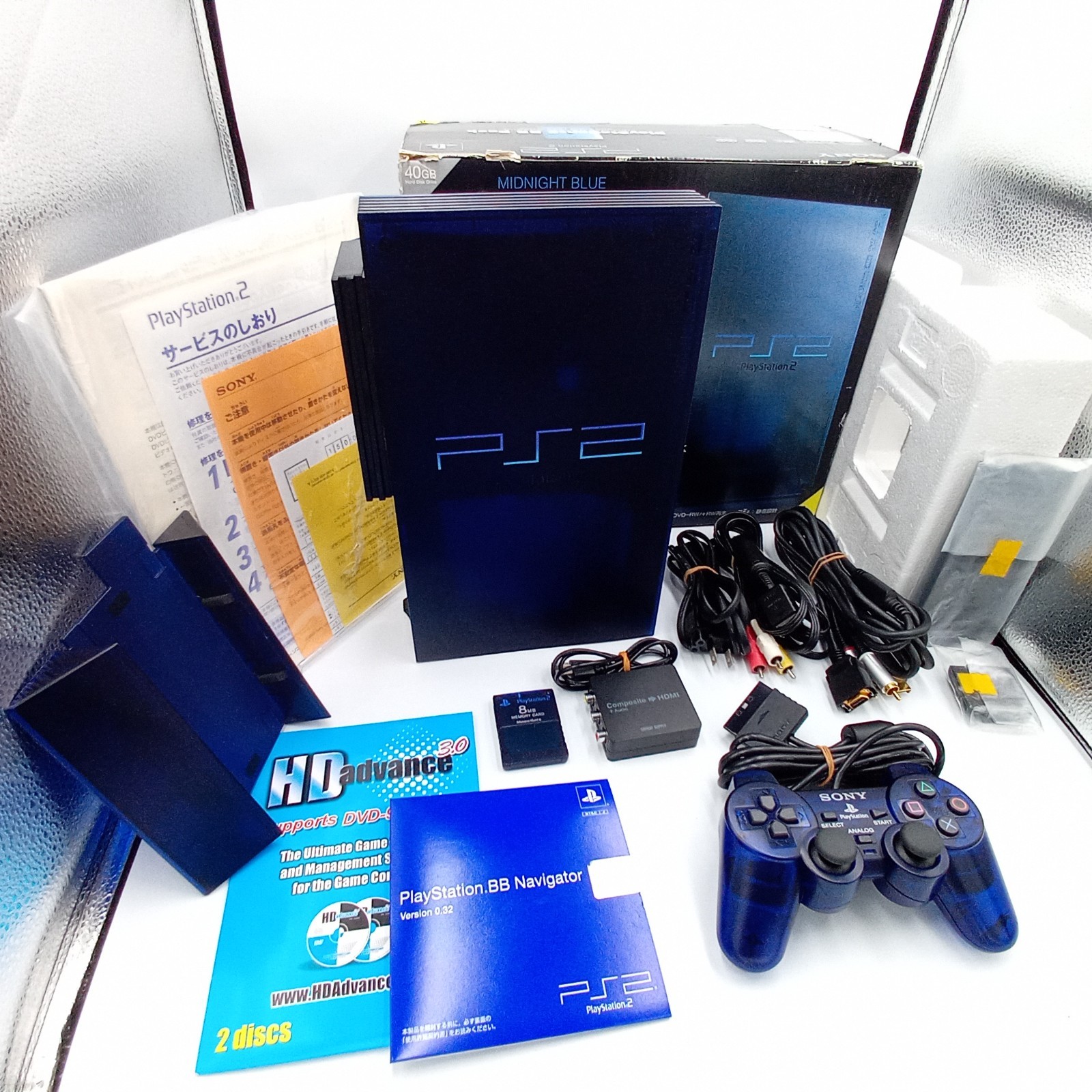 PlayStation 2 Console Midnight Blue SCPH-50000 Boxed HDD Stand Japanese Tested