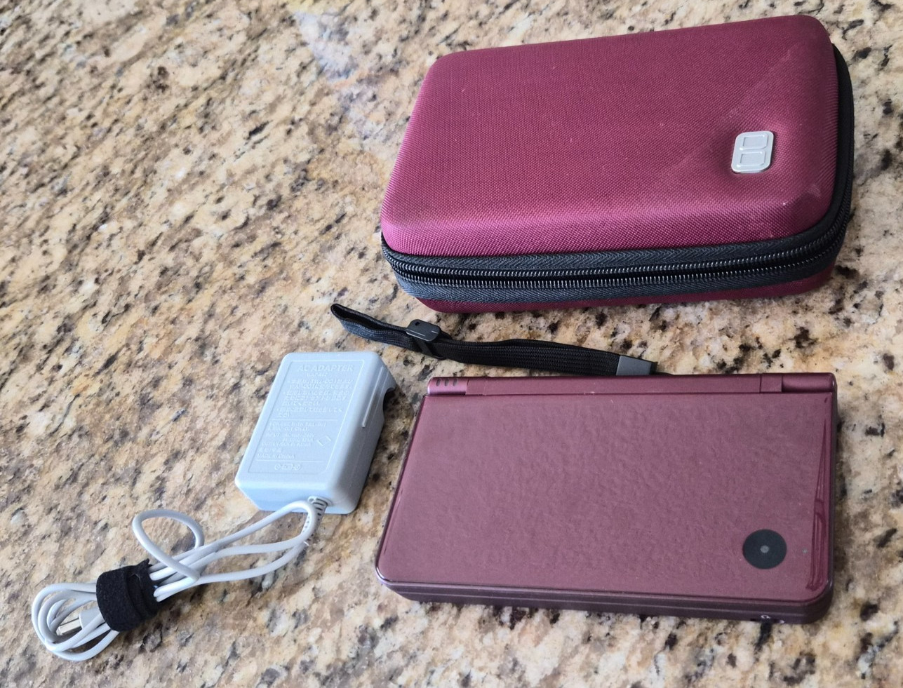Nintendo DSi LL Burgundy Handheld Console + AC Adapter & Case *READ