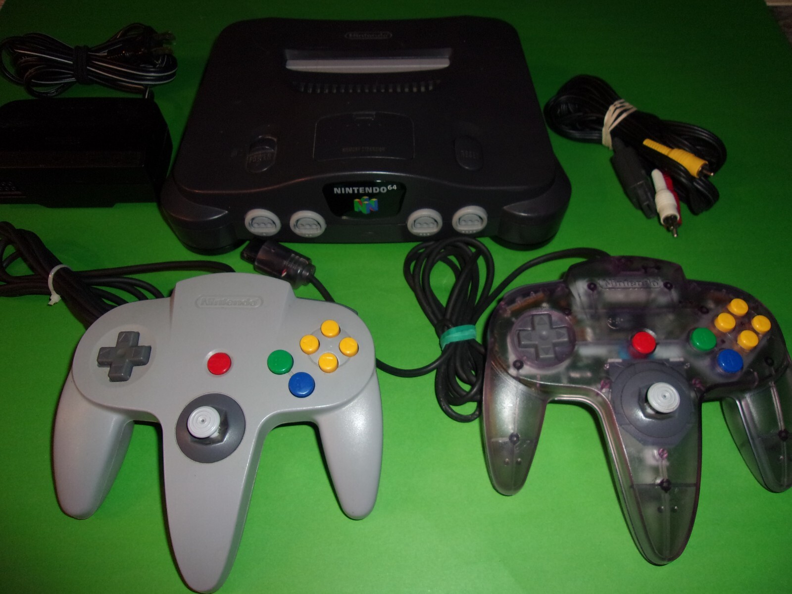 Nintendo 64 N64 Console 2 Controllers Power Adapter AV Cable Clean Tested Works