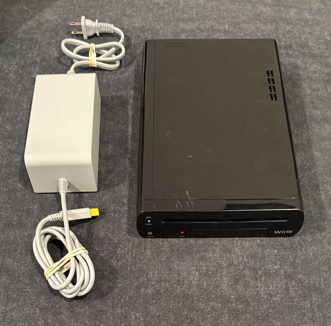 Official Nintendo Wii U Deluxe 32GB Black Console & Power Supply Only Works w AV