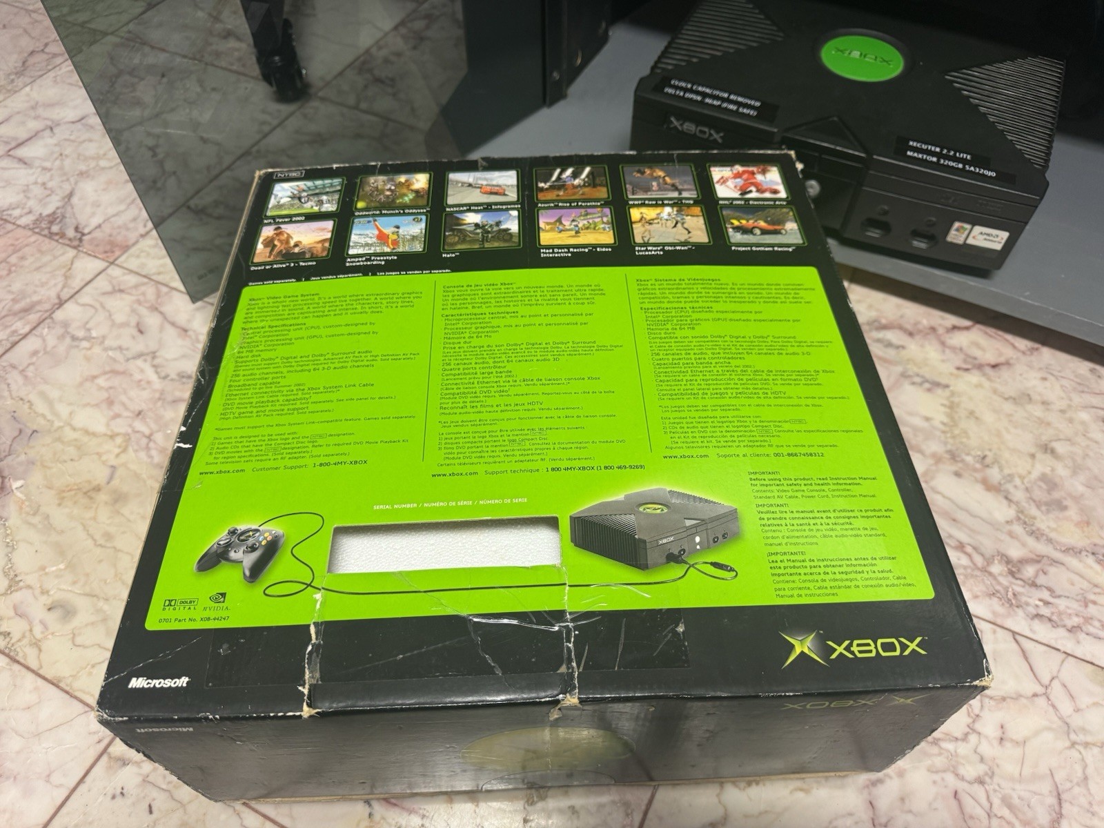 Original Xbox Bundle 320GB Samsung Logitech 4 Controllers DVD Remote USB Games