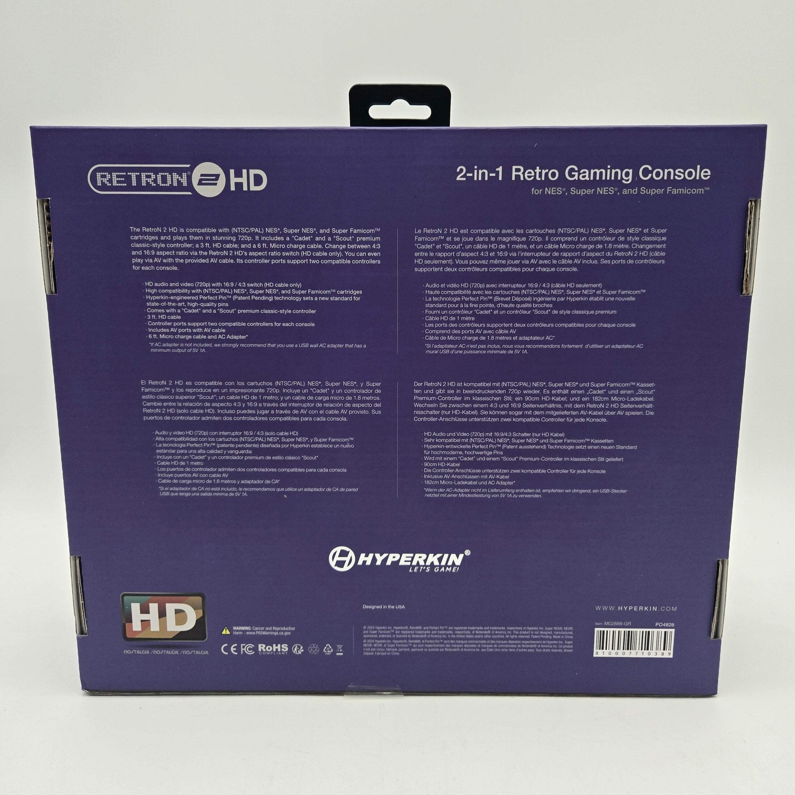 New Hyperkin Retron 2 Gray HD Gaming Console System M02888-GR