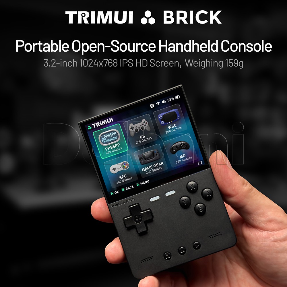 TrimUI Brick Black Open Source Handheld Game Console with 64GB