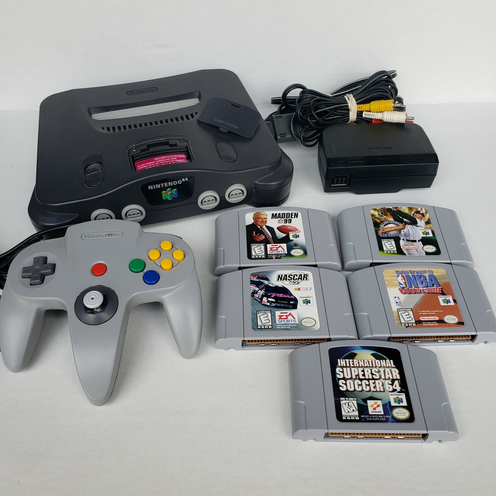 Nintendo 64 N64 with OEM Controller + Cables + Jumper Pack Pak + 5 Sports Games