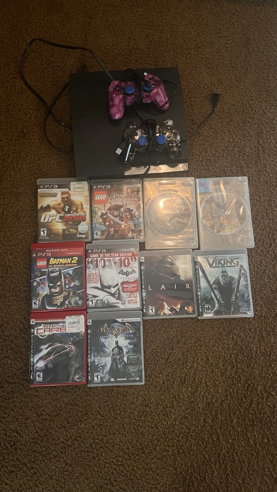 PlayStation 3 With 10 Games and Remotes Tested Works Great