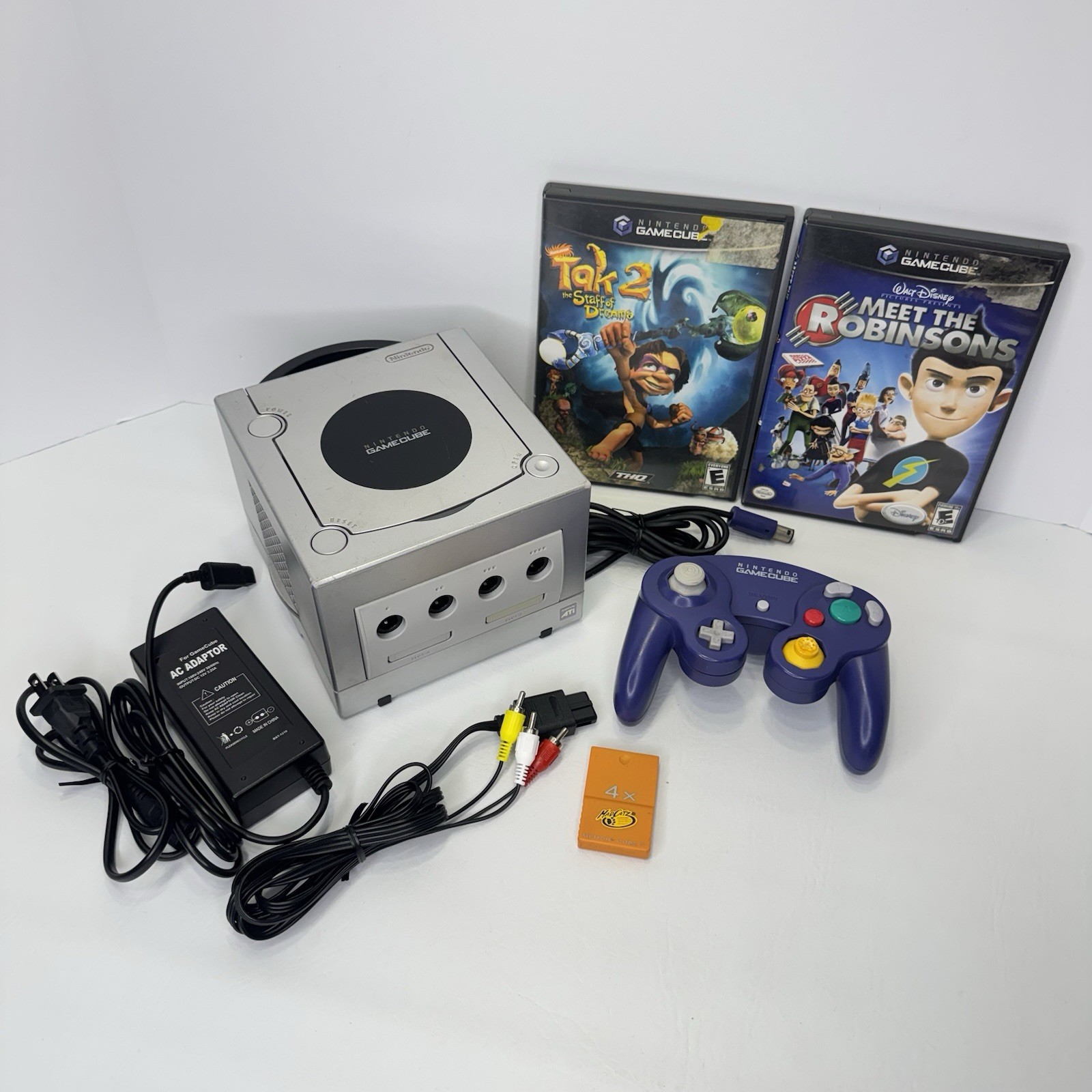 Nintendo GameCube Silver DOL-001 w/ 2 Games 1 Controller Memory Card – Tested –