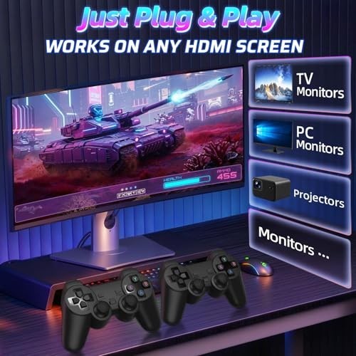 Retro Gaming Console 64GB, 4K HDMI, 2 Wireless Controllers, 20,000+ Games, Plug