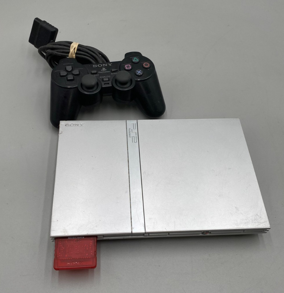 Sony PlayStation 2 Slim PS2 SPCH-79001 Gaming Console Silver+ Black Controller C