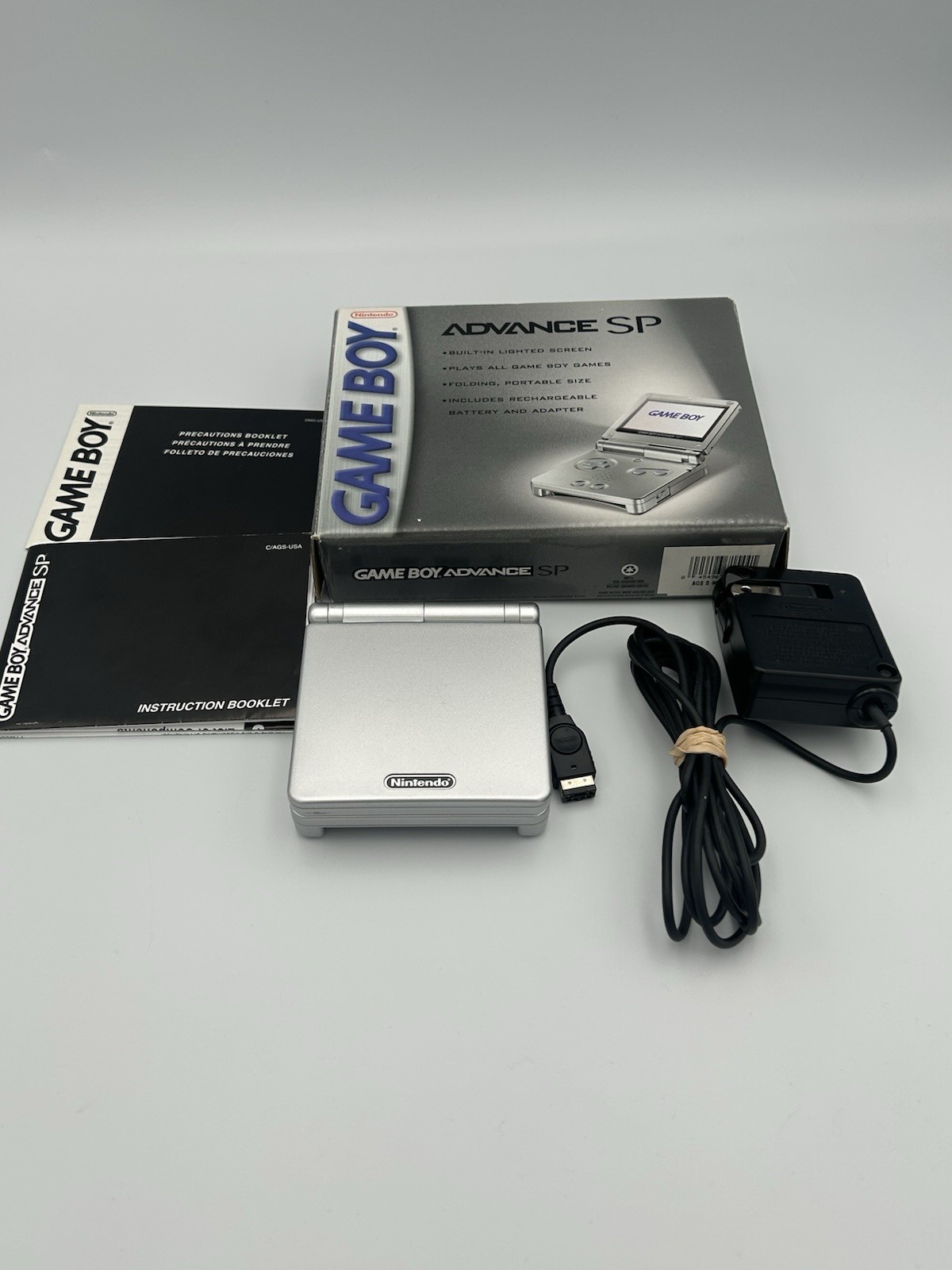 Nintendo Game Boy Advance SP AGS-001 Platinum CIB Clean – Tested And Working
