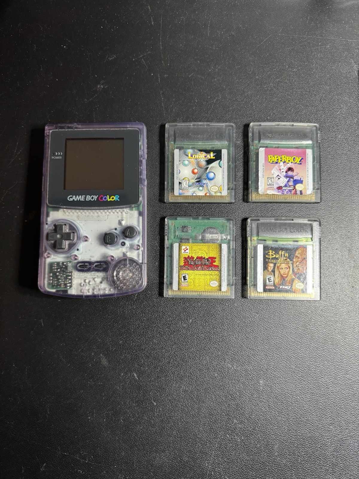 Nintendo Game Boy Color Atomic Purple W/ 4 Games Tested Works Great Yugioh Buffy