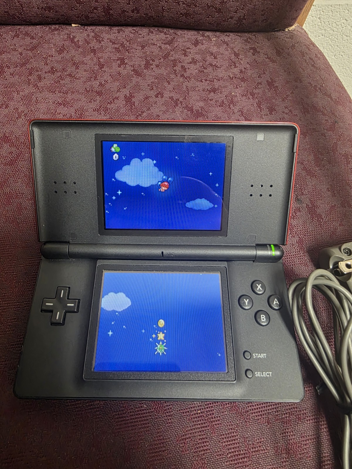 Nintendo DS Lite Crimson-Red/Black W/Yoshi Touch & Go, Stylus, & Charger-Clean!