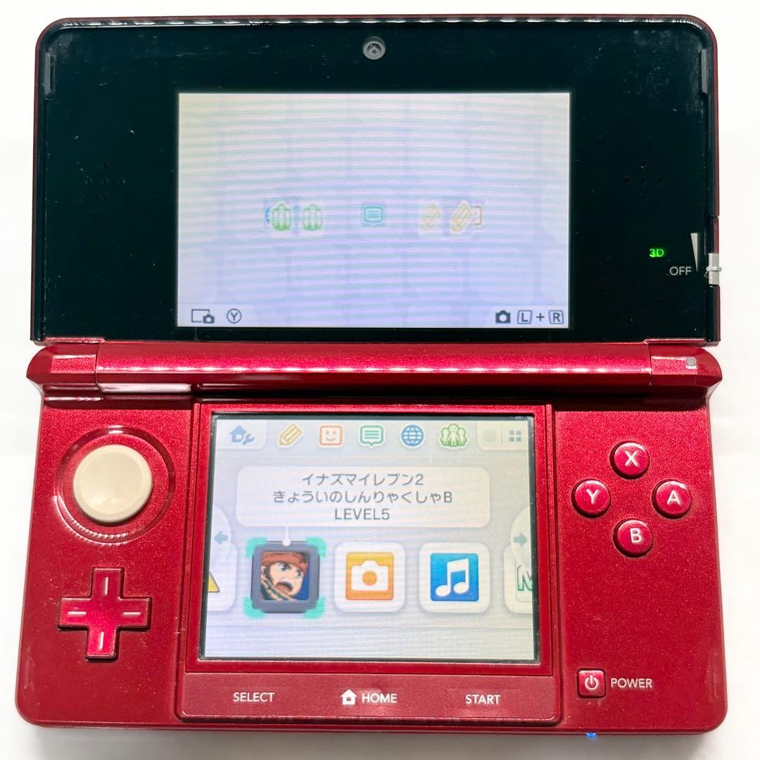 Nintendo 3DS Flare Red with compatible charger and SD card, confiRMed working.