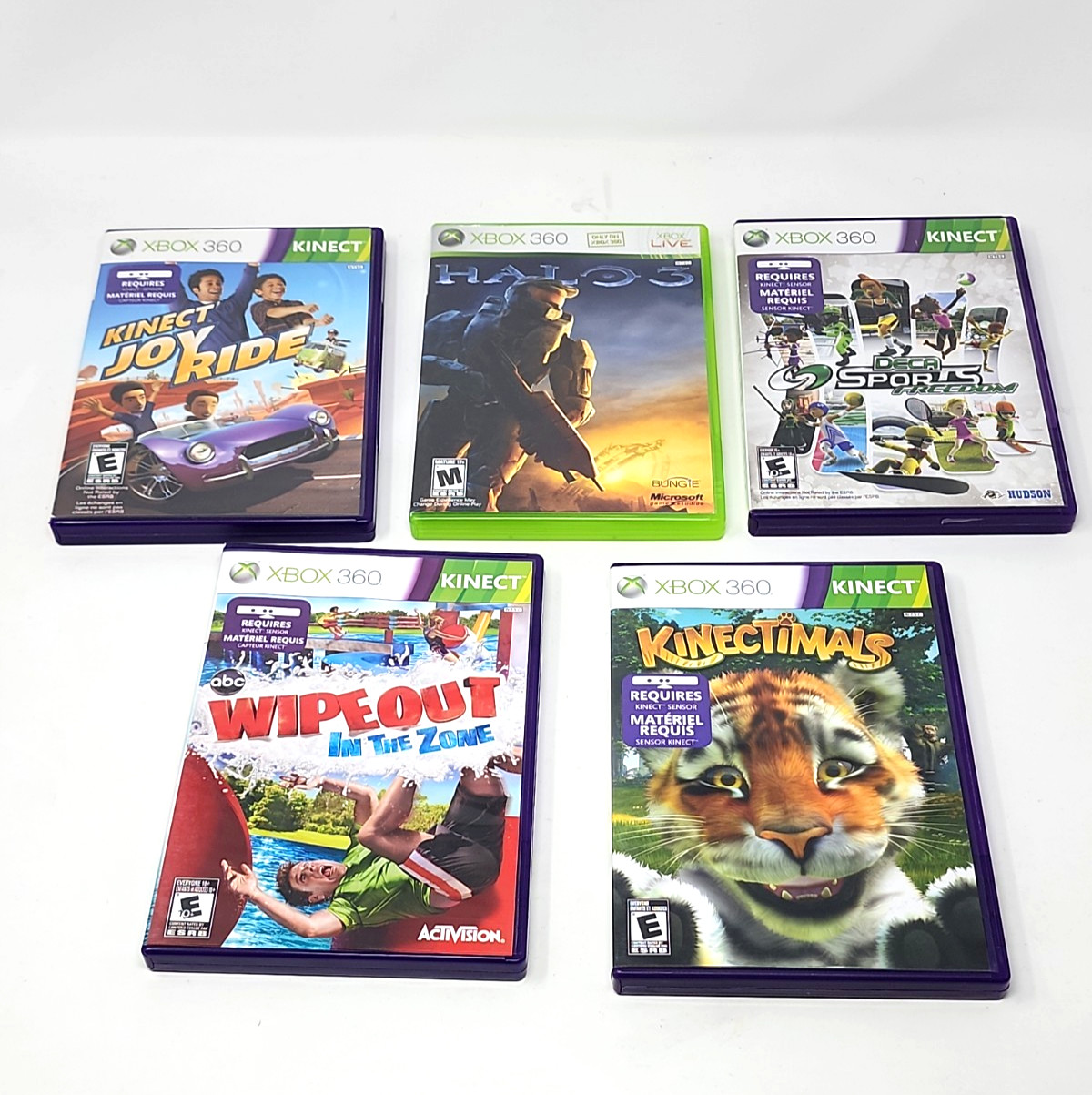 White Xbox 360 Slim 250GB Console Kinect Set w/ OEM Controller & 6 Games TESTED