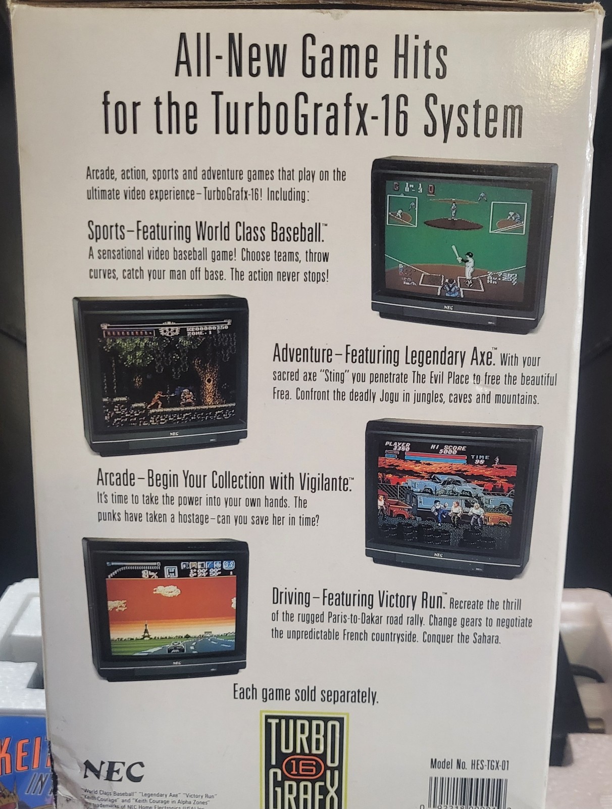 NEC TurboGrafx-16 Console Box Keith Courage Alien Crush MISSING POWER ADAPTER