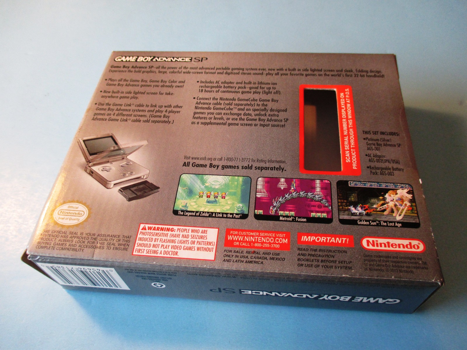 Nintendo Game Boy Advance SP Platinum Silver System in Box w/Charger FREE Ship!