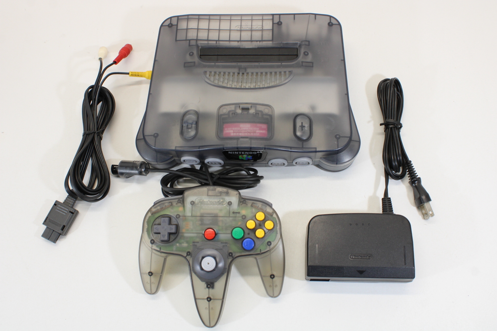 NINTENDO 64 Clear Black Console & JUSCO Controller 7/10 AC AV N64 REGION FREE