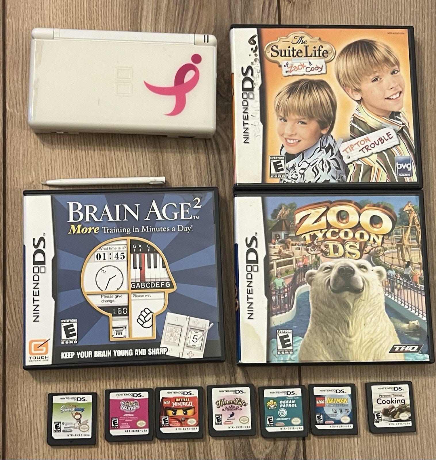Nintendo DS Lite USG-001 KOMEN BREAST CANCER Ribbon AGS-001 w/ 10 Games Tested