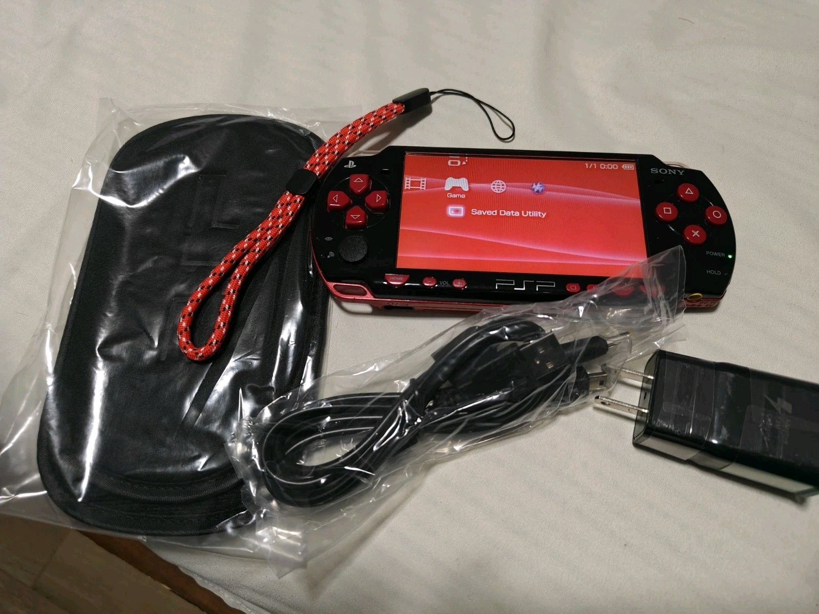 Read Red Black Sony PSP 2000 Console System Charger Battery 128gb Mem Card Set