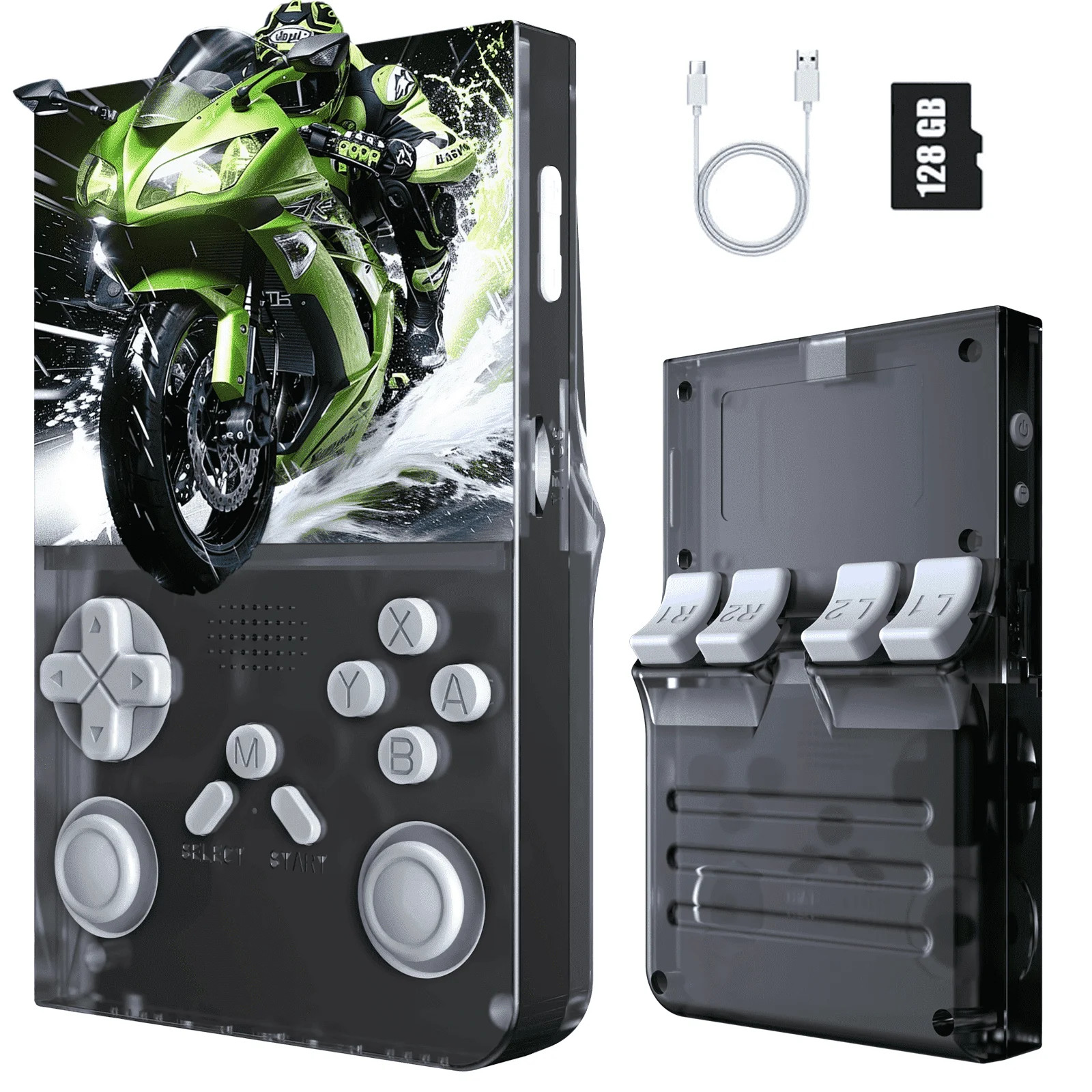 Handheld Game Console with 8000+ Classic Games, 128GB SD Card, 3.5” IPS Screen,