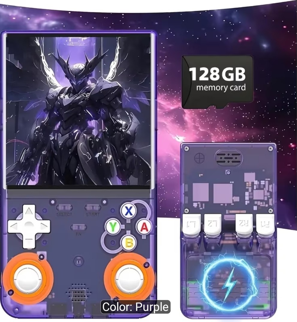 R36 Ultra 4″ 720p Handheld Game Console 128GB 3500mAh Wi-Fi USB Purple/Black