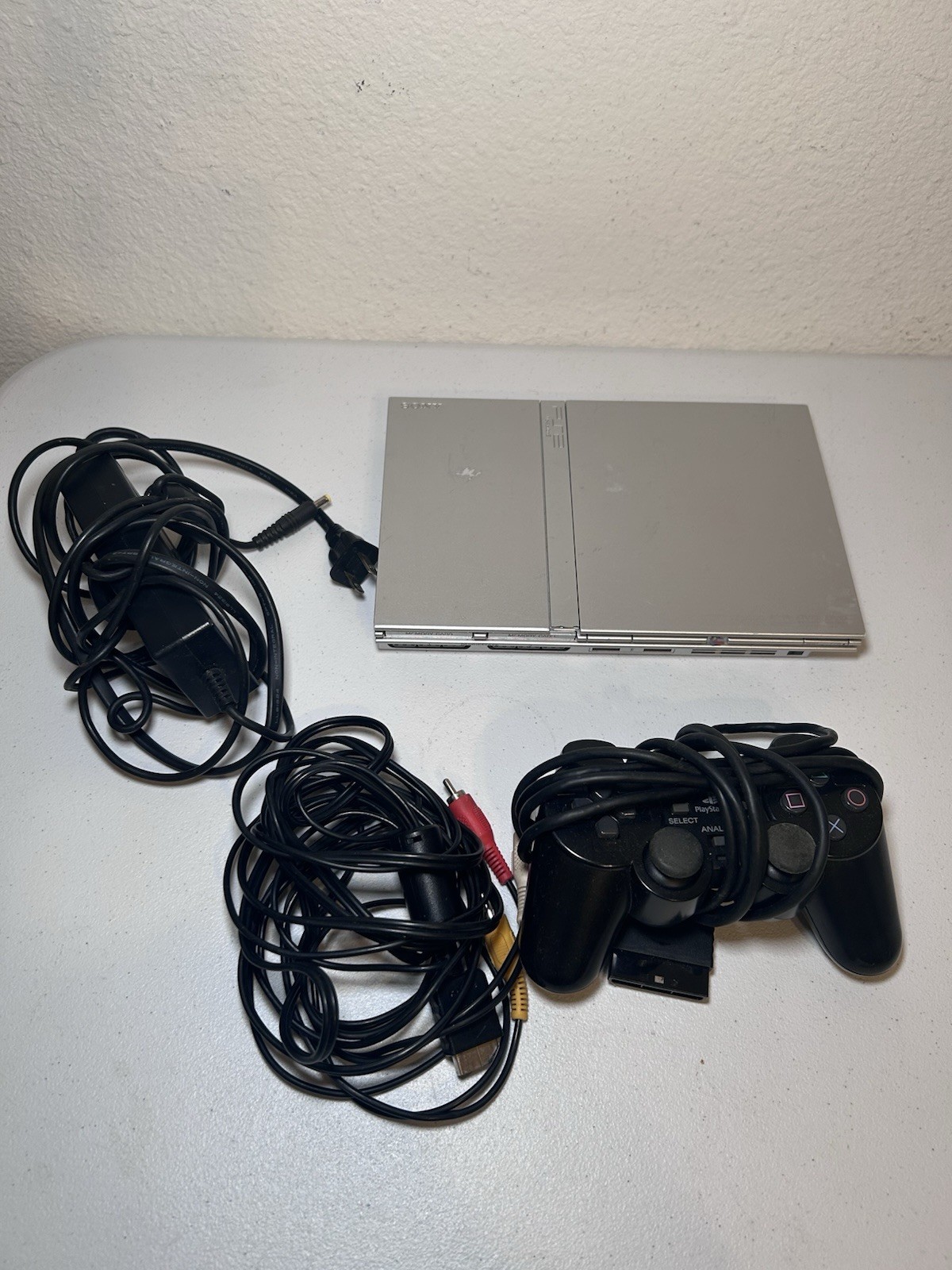 Sony PlayStation 2 Slim Silver (SCPH-77001) Bundle With Controller And Cords