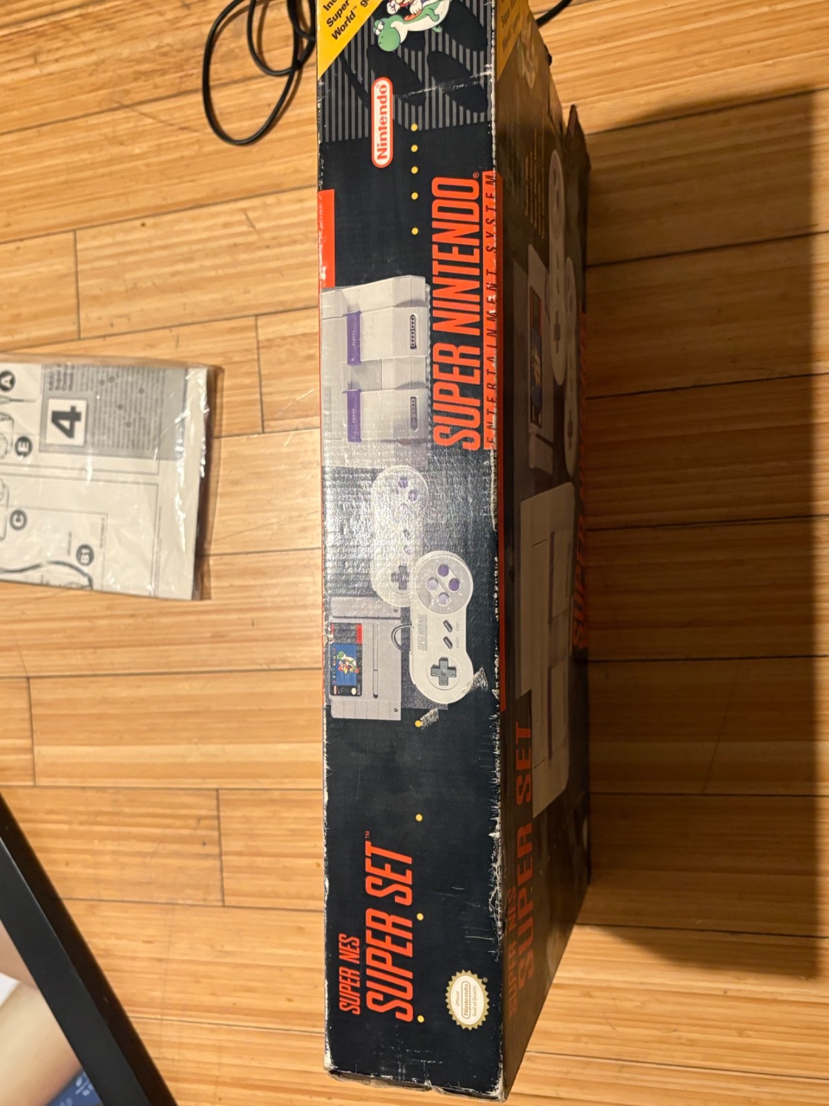 Super Nintendo Console with box and two games, two controllers & manual
