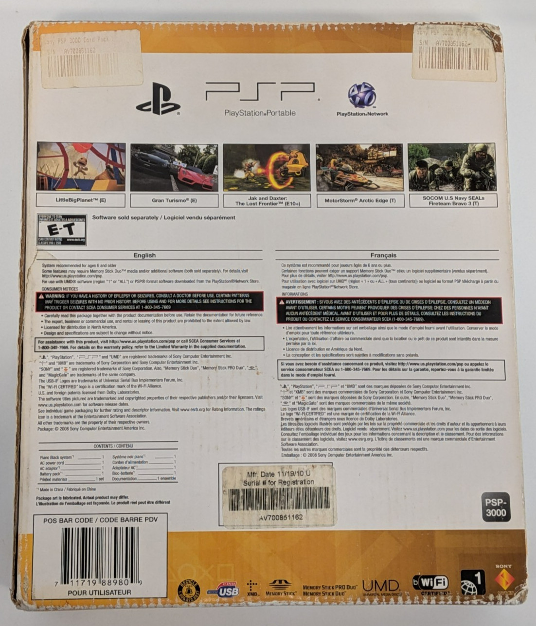 Sony PSP-3001 System Bundle With Box, Manuals, 6 Games, 2GB SD, Charger Tested