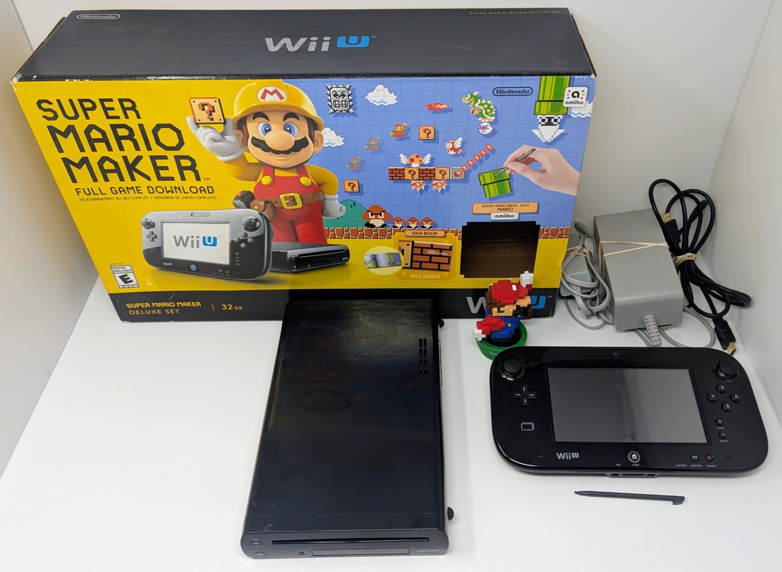 Nintendo Wii U 32GB Super Mario Maker Console Bundle w/ Box & Amiibo – Tested!