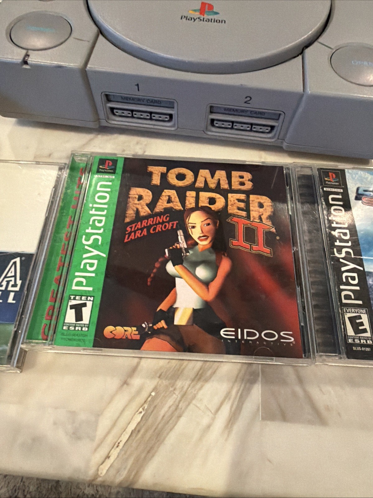 Sony PlayStation 1 PS1 SCPH-7001 Console OEM Controller Tomb Raider 2 + 2 Games
