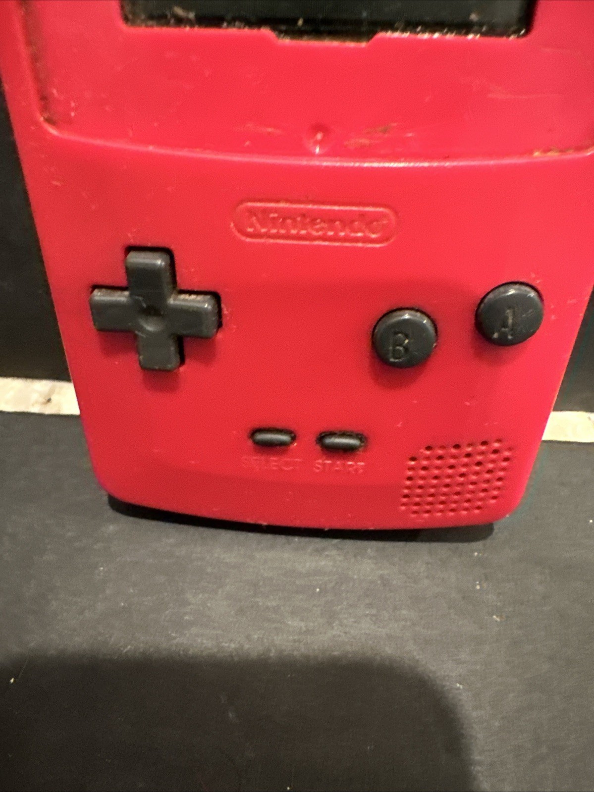 Nintendo Game Boy RED no battery cover and written ON WITH MARKER #R32