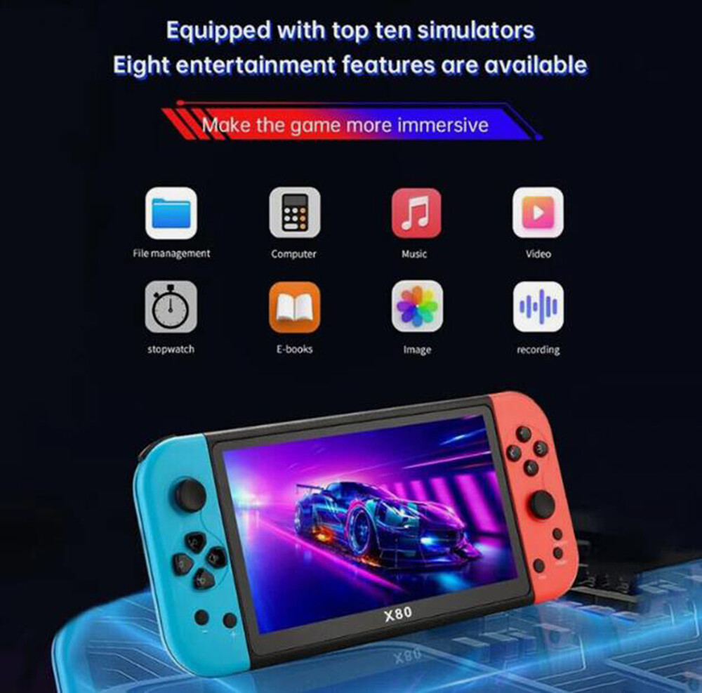 Portable X80 Game Console 7.0″ Screen Home Handheld Built-In 20000 Games HD TV