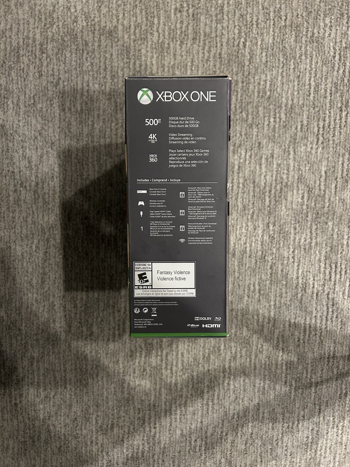 Xbox One S 500GB Minecraft Edition Console Bundle – Includes Box & Power Cable