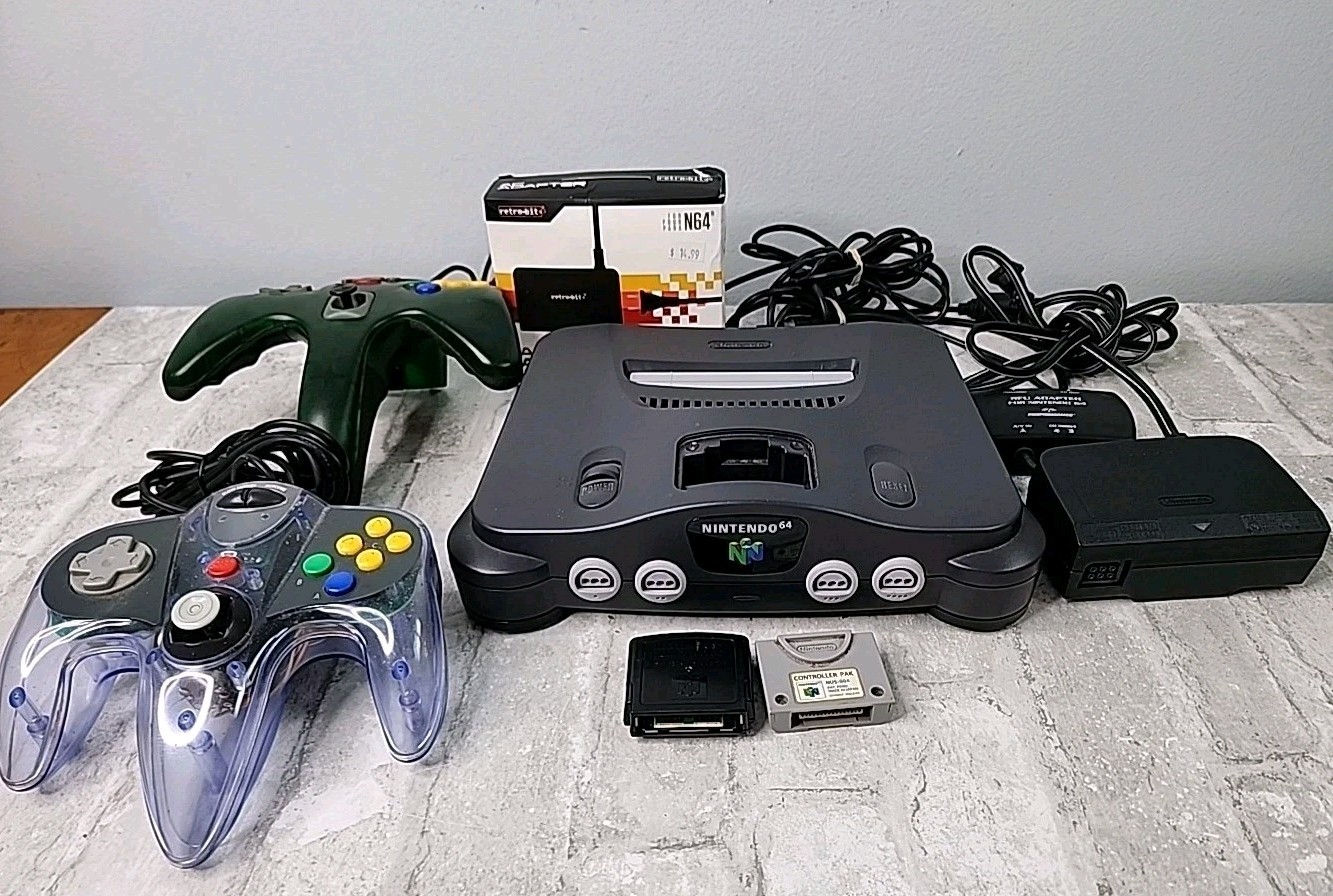 Nintendo 64 N64 Console NUS-001 w/ Controllers & Cables Tested Works *Read*