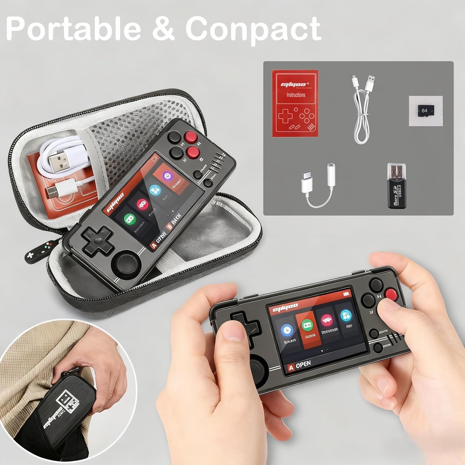 Miyoo A30 Retro Handheld Game Console,Portable Game Emulator w/ Storage Case