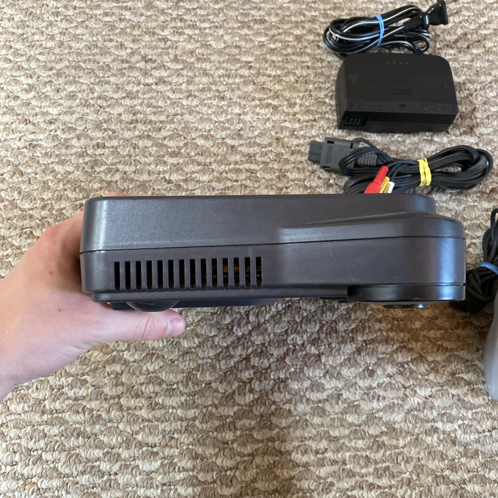 Nintendo 64 Black Console N64 w/ Silver Controller Power & AV Cables ALL OEM