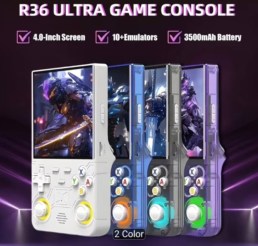 R36 Ultra 4″ 720p Handheld Game Console 128GB 3500mAh Wi-Fi USB Purple/Black