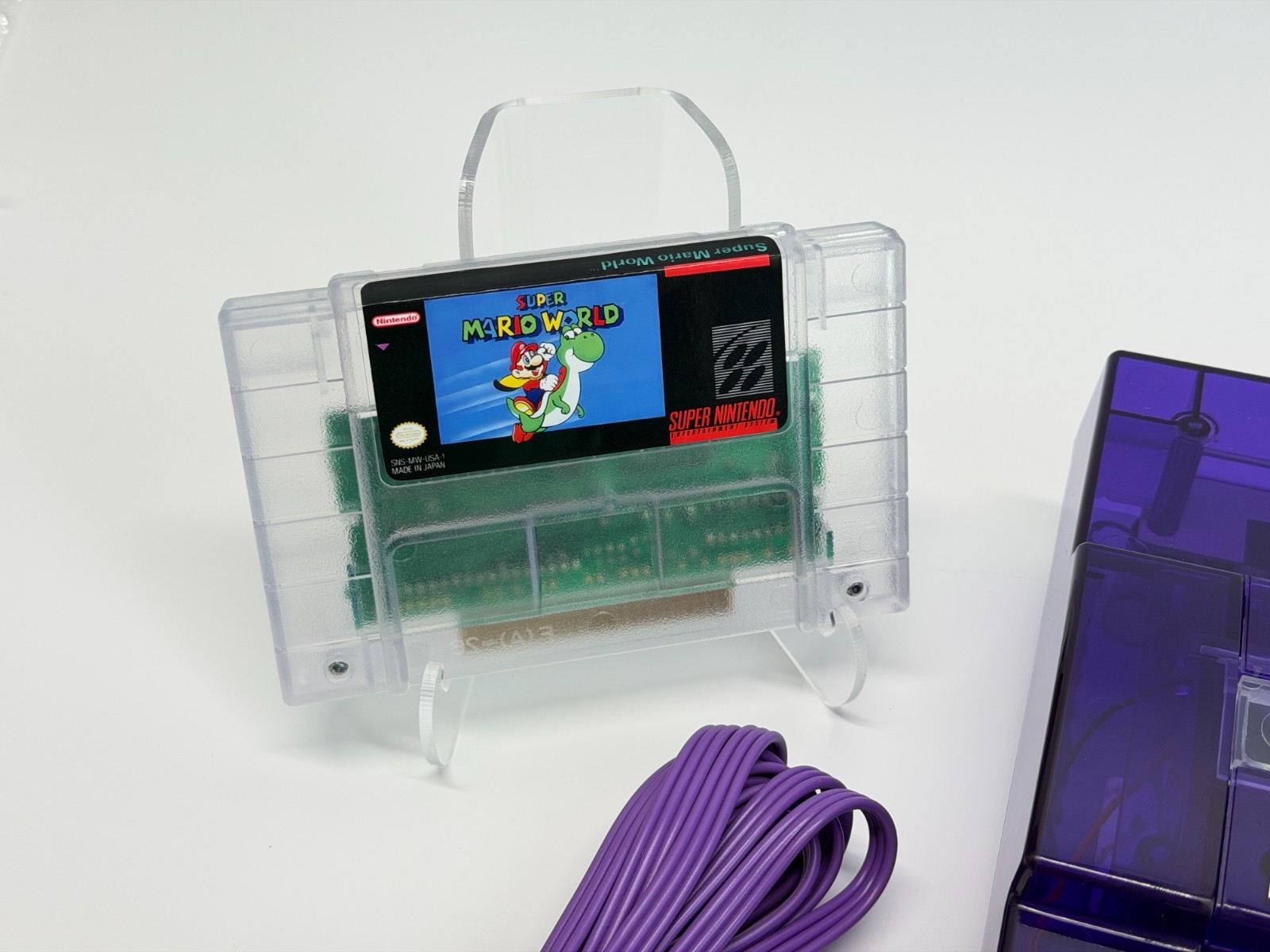 Super Nintendo – New Clear Purple Shell – System Bundle w/Super Mario World
