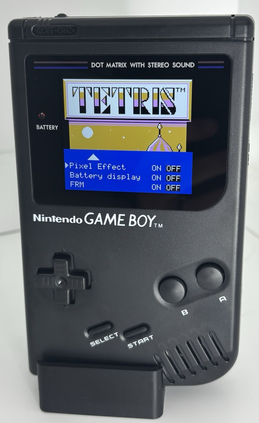 Black Nintendo Game Boy DMG-01, IPS Q5 Screen Mod and USB-C Rechargeable Mod
