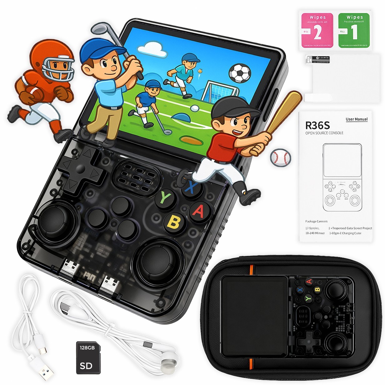 R36S R40S PRO Handheld Video Game Console 30000 Games 3.5 Inch Screen