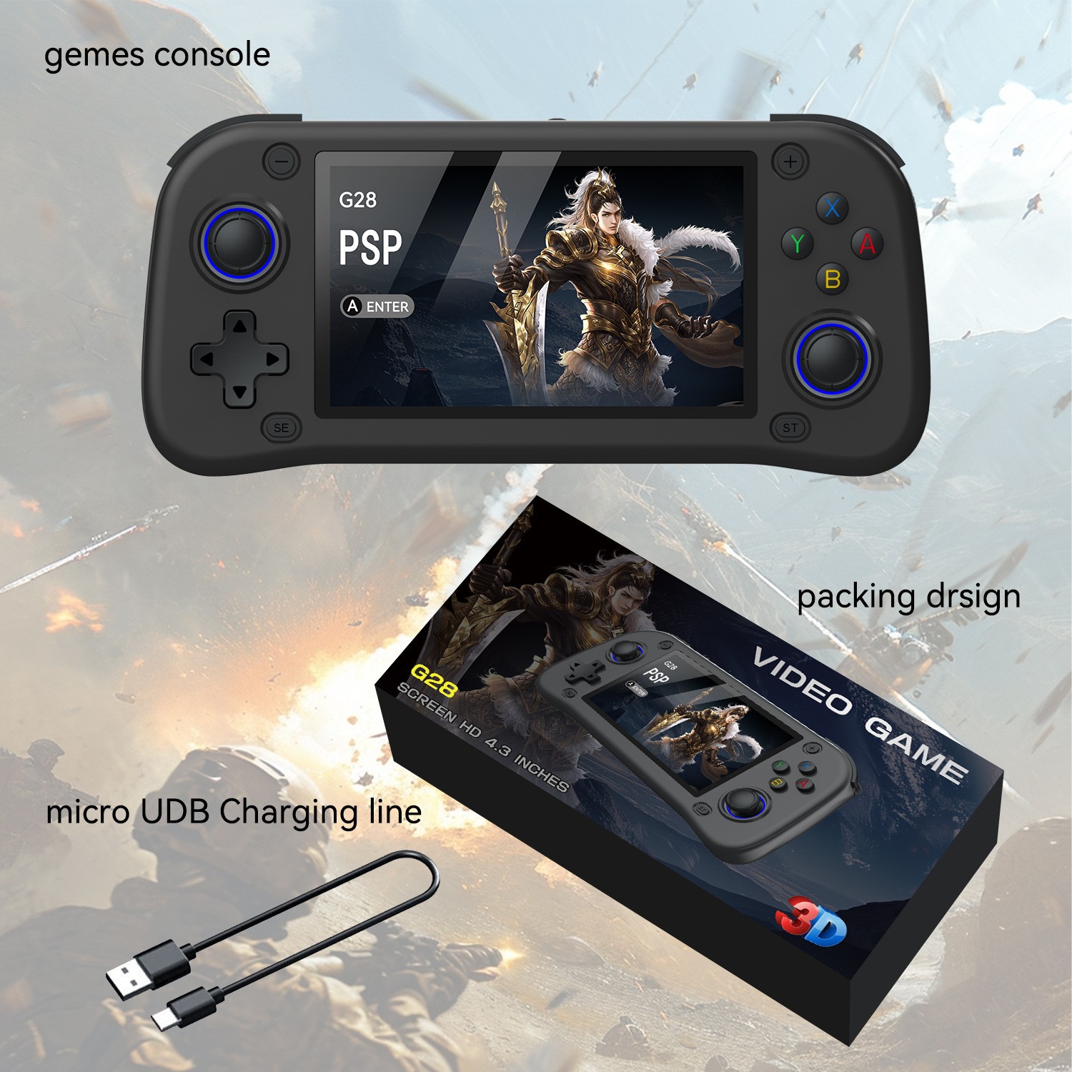 G28 Portable Handheld Video Game Console with 4.3 Inch HD Screen Built-in 20000+