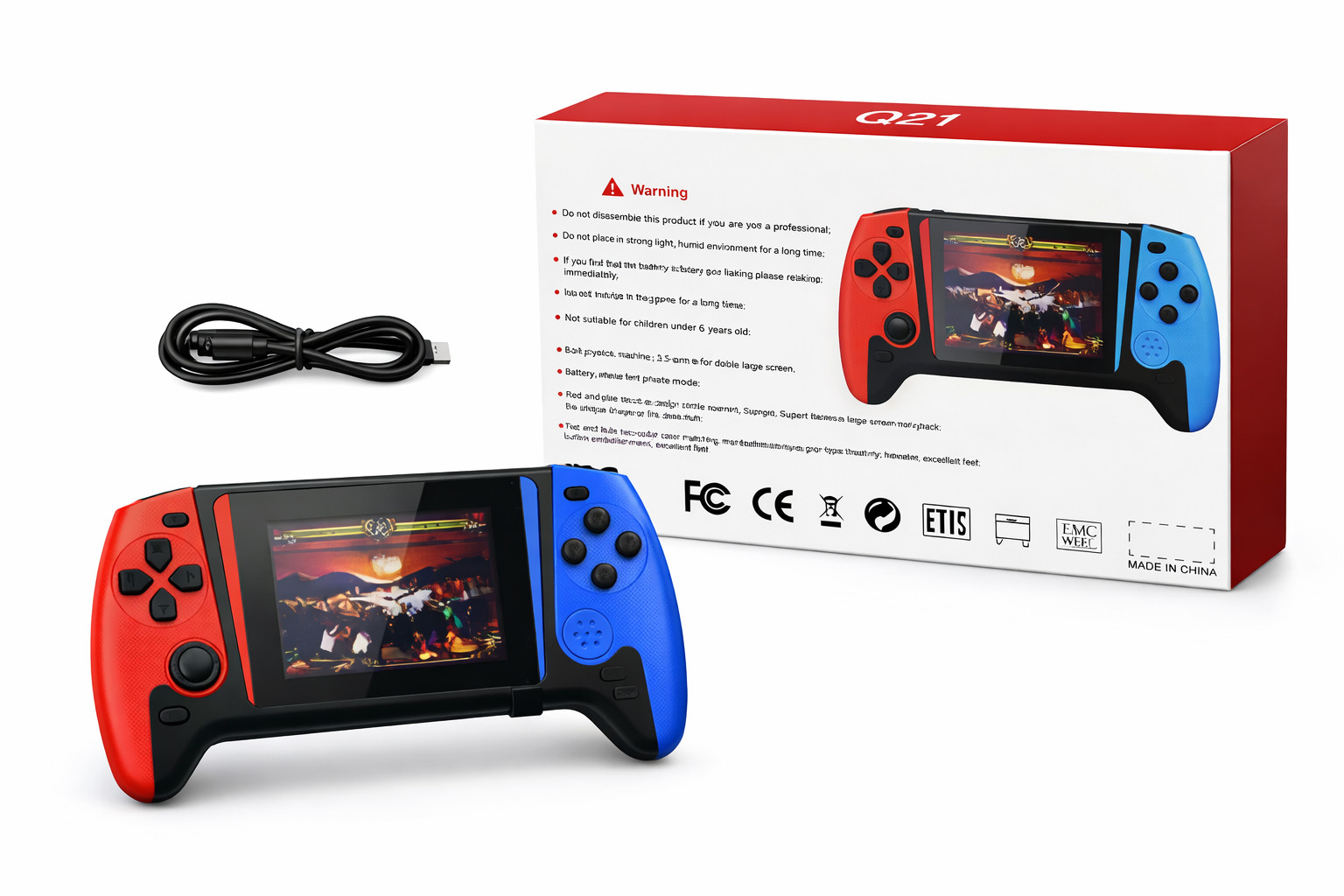 Q21 3.5” Handheld Retro Game Console Portable Gaming System Built-In Games USB